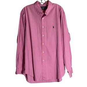 Ralph Lauren Mens Classic Fit Pink Striped Button-Down Shirt 17 1/2